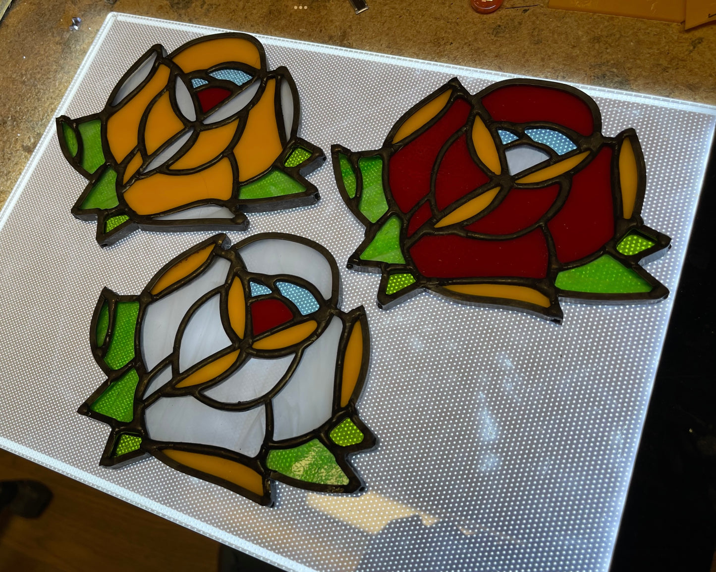 Stained Glass Tattoo Style Rose Sun Catcher