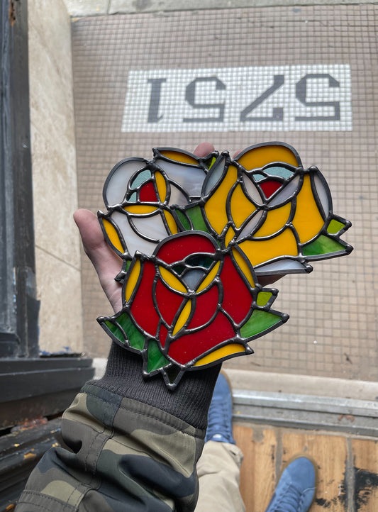Stained Glass Tattoo Style Rose Sun Catcher