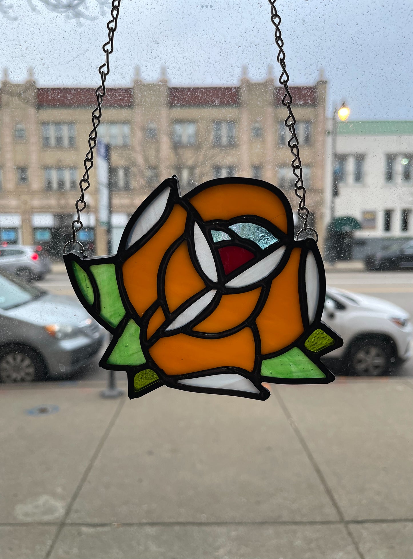 Stained Glass Tattoo Style Rose Sun Catcher