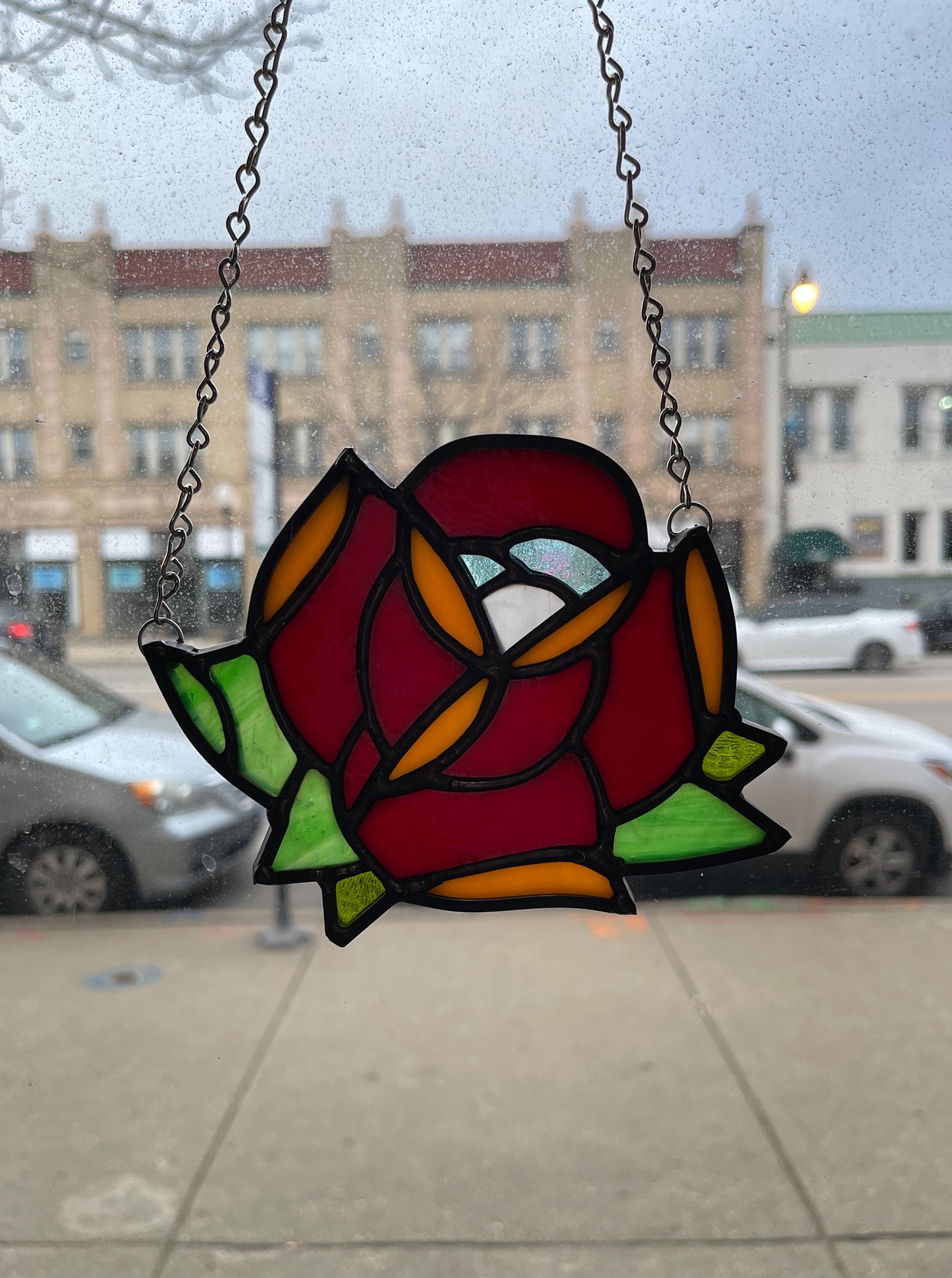 Stained Glass Tattoo Style Rose Sun Catcher