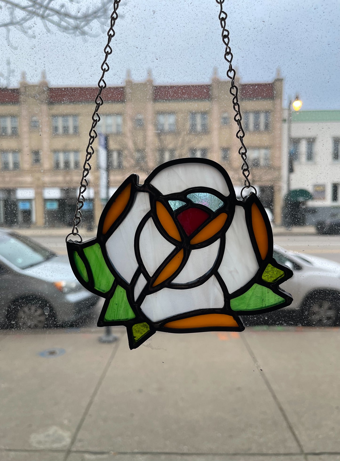 Stained Glass Tattoo Style Rose Sun Catcher