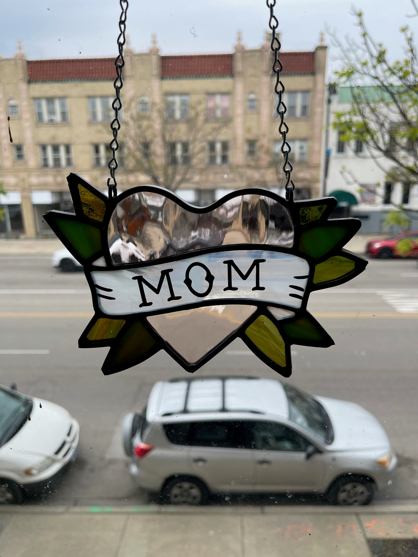 Stained Glass Mom Heart Suncatcher