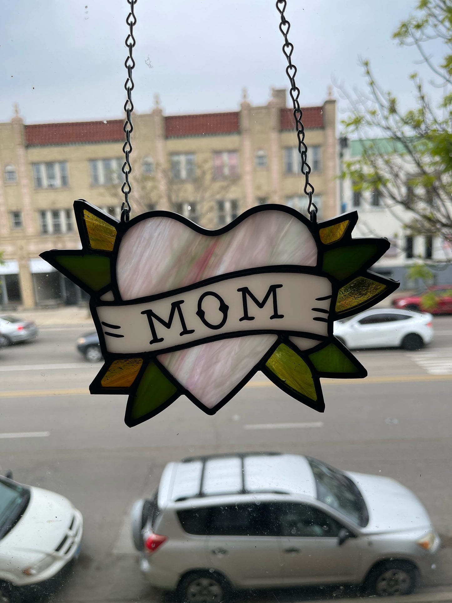 Stained Glass Mom Heart Suncatcher