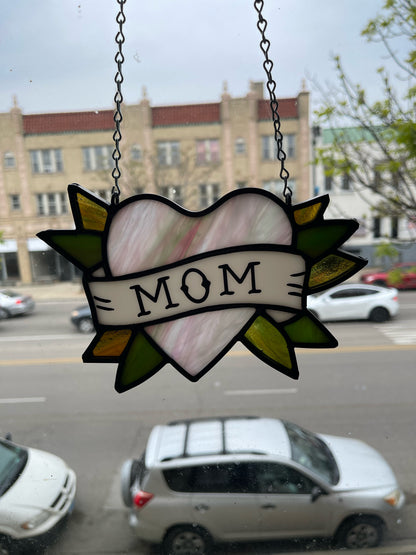 Stained Glass Mom Heart Suncatcher