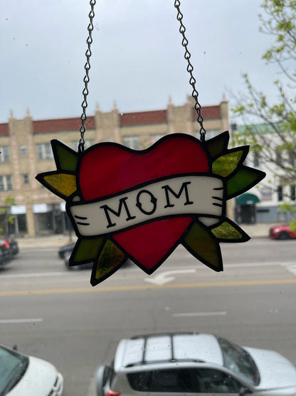Stained Glass Mom Heart Suncatcher