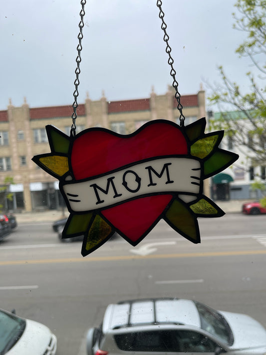Stained Glass Mom Heart Suncatcher